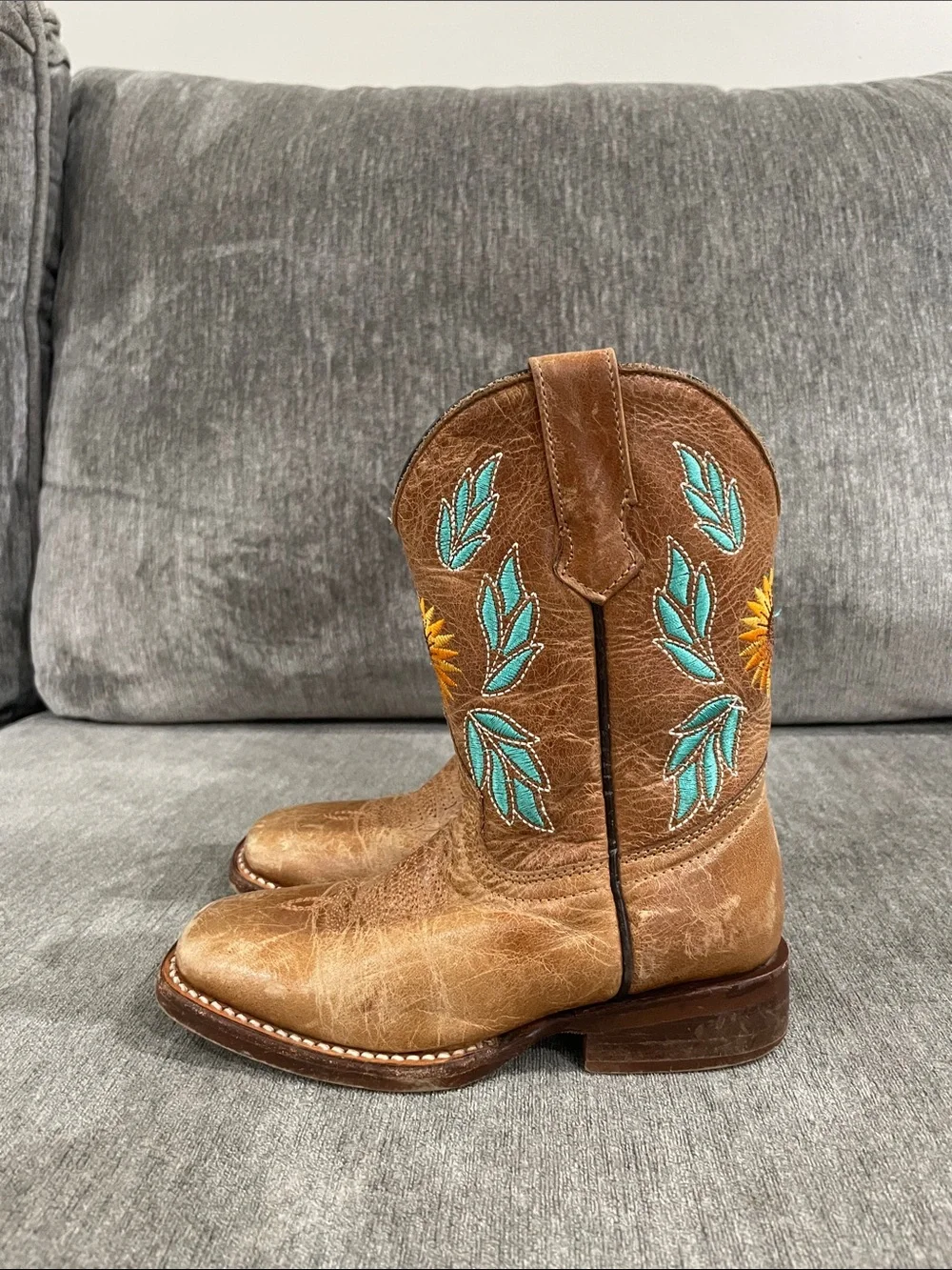 Girls Leather Floral Embroidered Cowboy Boots Size 17.5 Mexico (10.5 US)